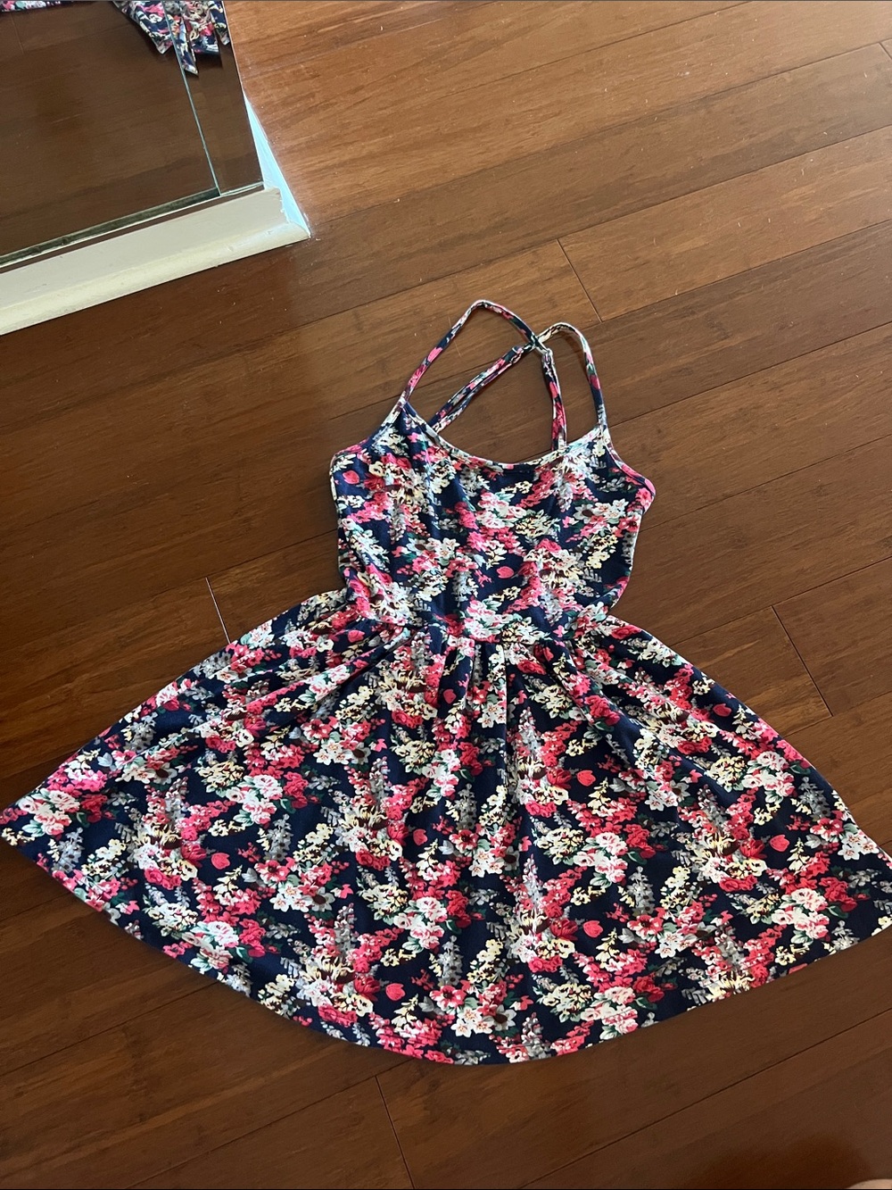 La Hearts Navy Floral Sundress with Pink & White Blooms